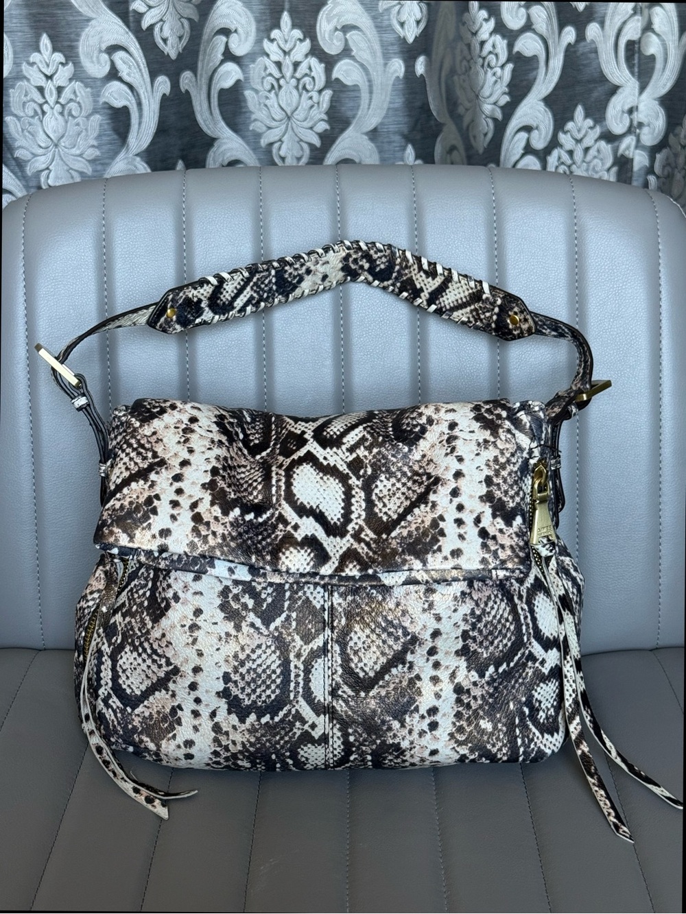 Aimee Kestenberg Gold Sheen Python-Print Shoulder Bag